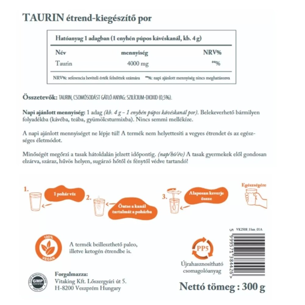 Vitaking Taurin TASAKOS italpor - 300g 2 Vitaking Taurin TASAKOS italpor - 300g - Image 2