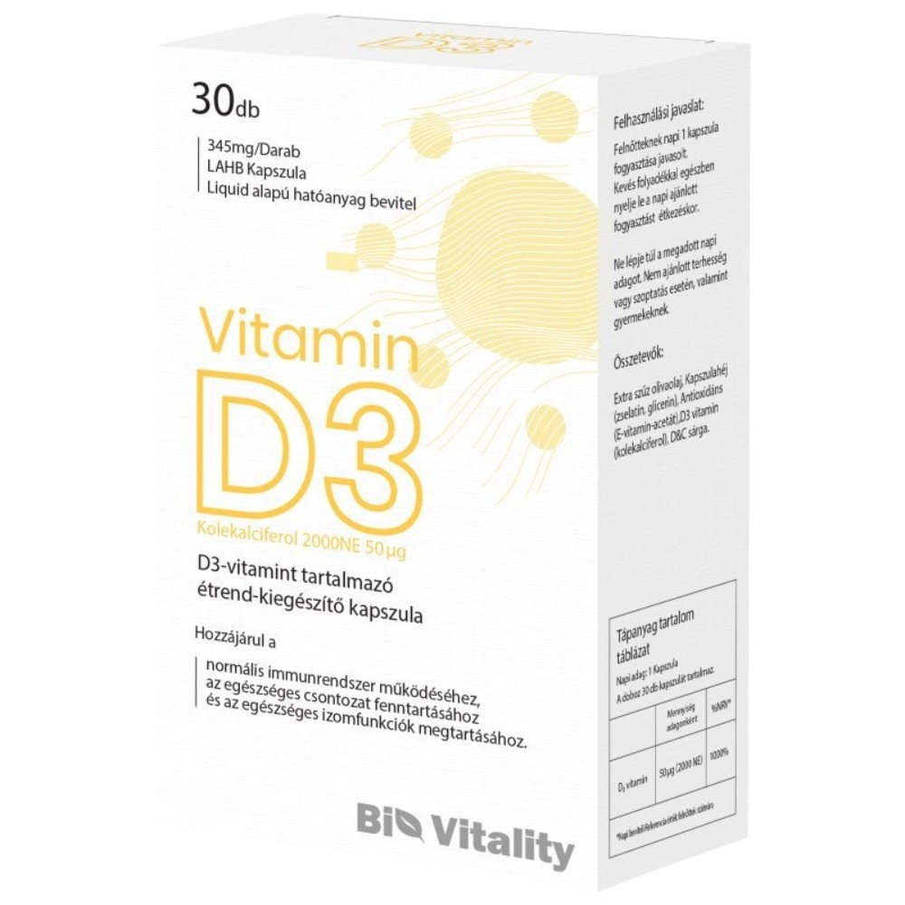 Bio Vitality D3-vitamin 2000NE lágyzselatin kapszula - 30db 1 Bio Vitality D3-vitamin 2000NE lágyzselatin kapszula - 30db