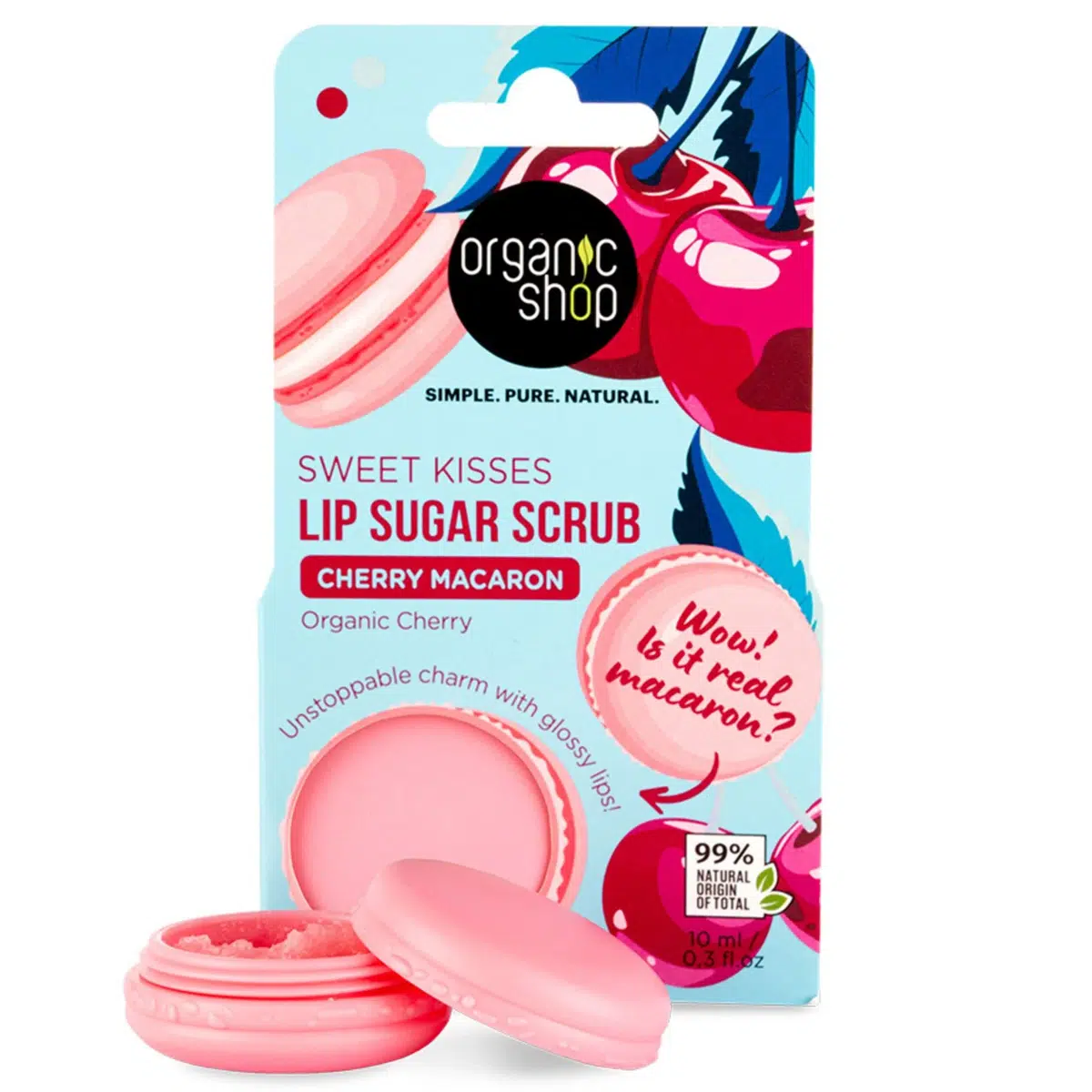 Organic Shop Cseresznyés macaron cukros ajakradír bio cseresznyével - 10ml 1 Organic Shop Cseresznyés macaron cukros ajakradír bio cseresznyével - 10ml