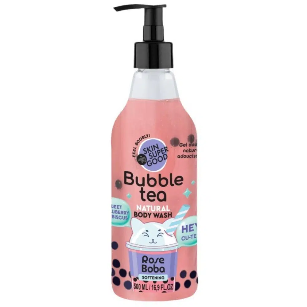 Skin Super Good Bubble Tee Rose Boba puhító tusfürdő eperrel és hibiszkusszal - 500ml 1 Skin Super Good Bubble Tee Rose Boba puhító tusfürdő eperrel és hibiszkusszal - 500ml