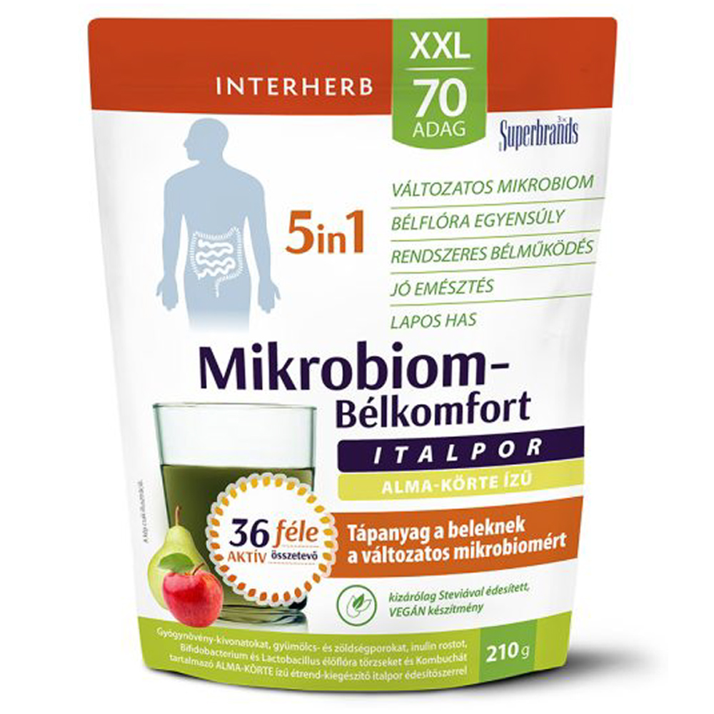 Interherb XXL Mikrobiom-Bélkomfort 5in1 alma-körte italpor - 210g 1 Interherb XXL Mikrobiom-Bélkomfort 5in1 alma-körte italpor - 210g