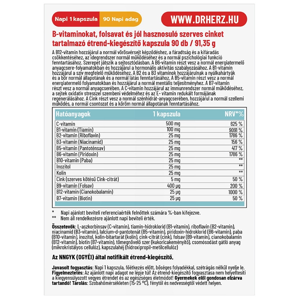 Dr. Herz B-Komplex Max+C-vitamin+Inozitol+Szerves Cink XL kapszula - 90db 2 Dr. Herz B-Komplex Max+C-vitamin+Inozitol+Szerves Cink XL kapszula - 90db - Image 2