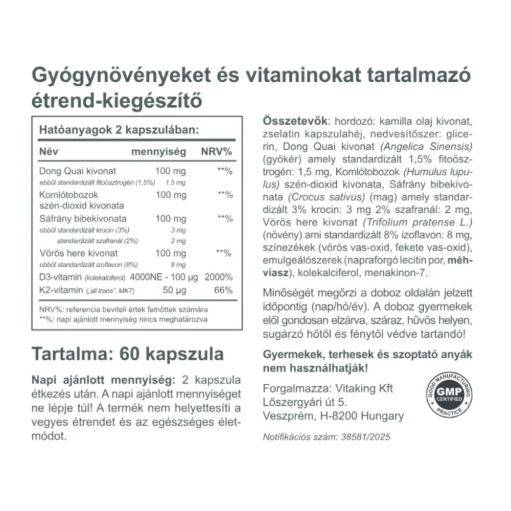 Vitaking Gyógynövény Komplex 50+ nőknek kapszula - 60db 2 Vitaking Gyógynövény Komplex 50+ nőknek kapszula - 60db - Image 2