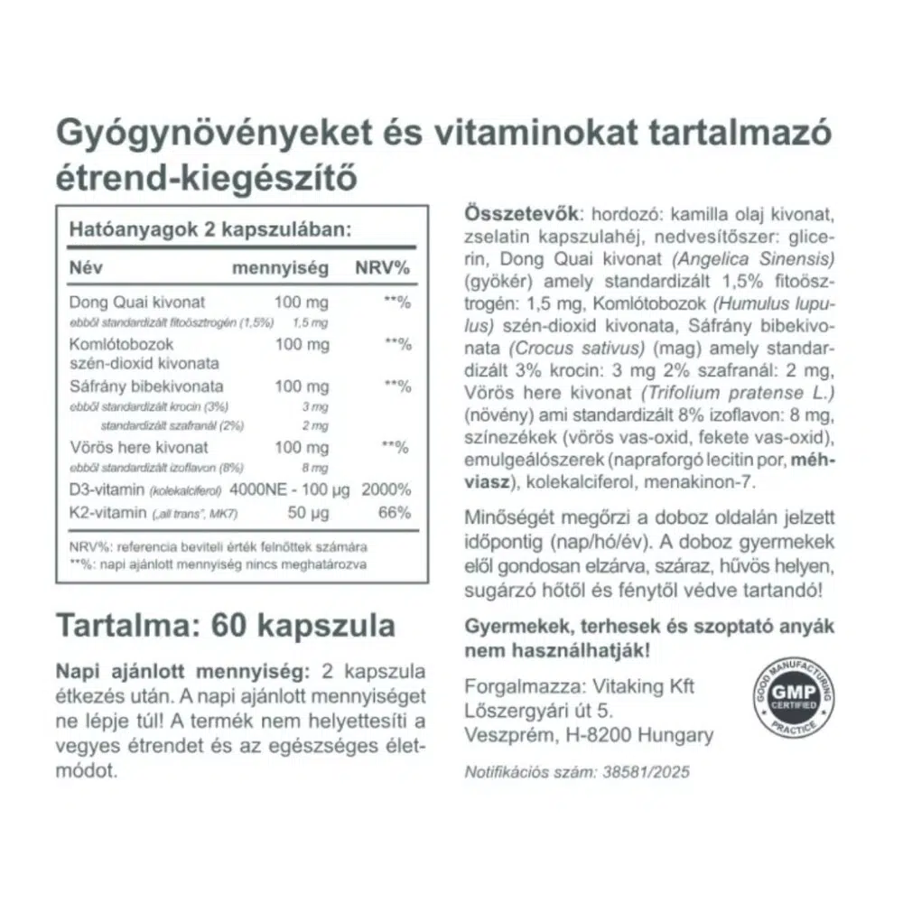 Vitaking Gyógynövény Komplex 50+ nőknek kapszula - 60db 2 Vitaking Gyógynövény Komplex 50+ nőknek kapszula - 60db - Image 2