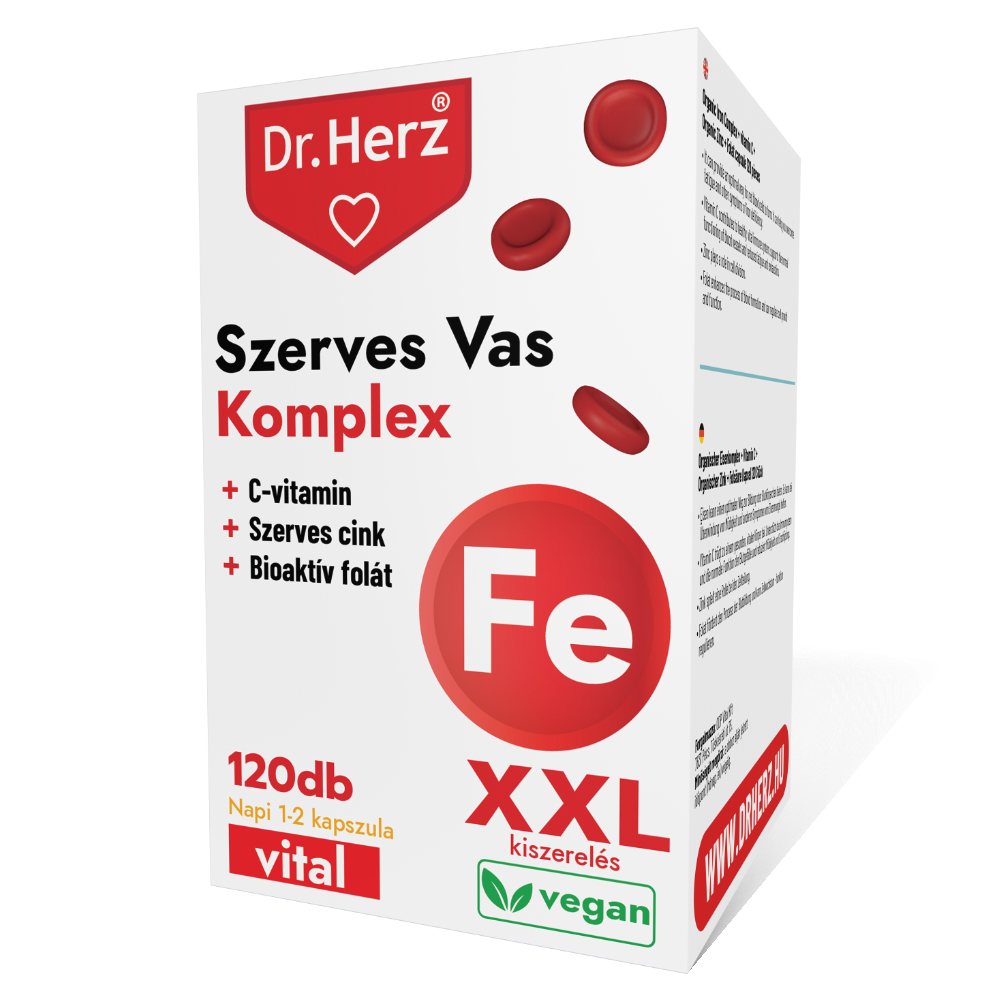 Dr. Herz Szerves Vas komplex+C-vitamin+Szerves Cink+Folát XXL kapszula - 120db 1 Dr. Herz Szerves Vas komplex+C-vitamin+Szerves Cink+Folát XXL kapszula - 120db