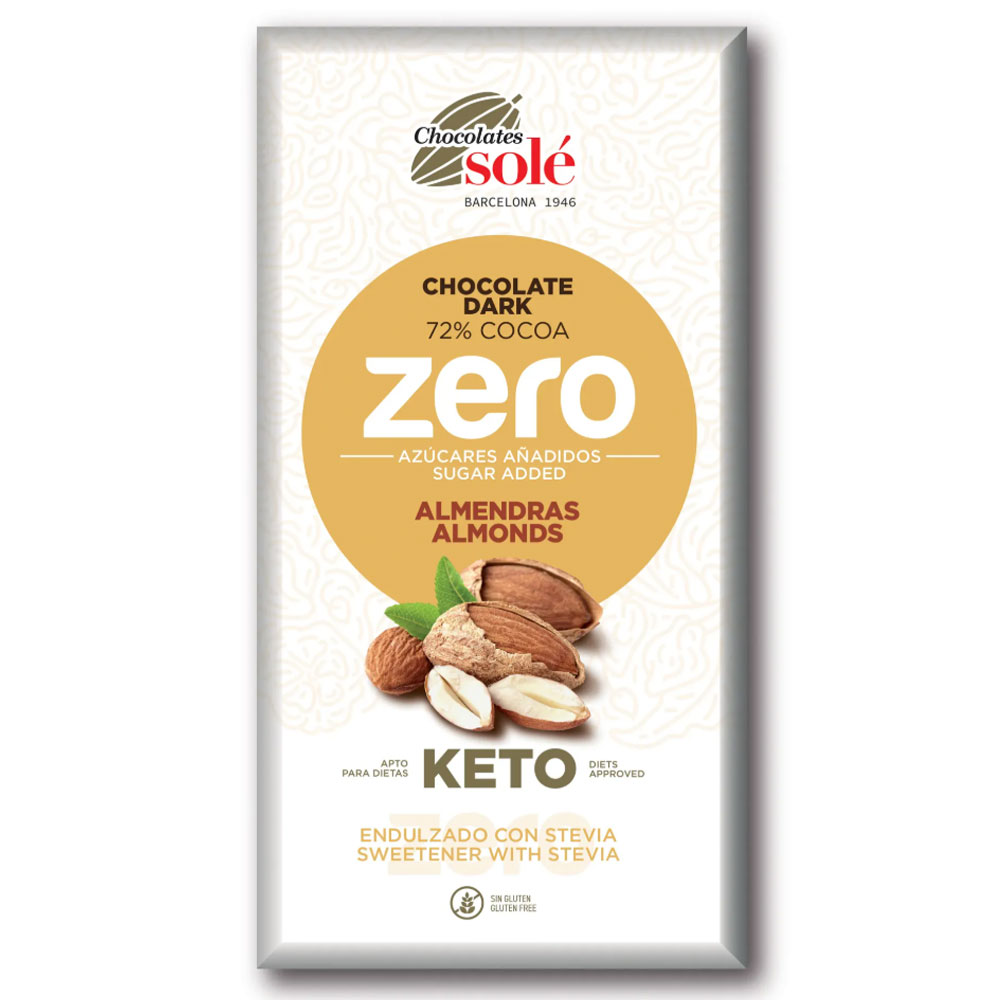 Chocolates Solé ZERO Cukormentes 72% Mandulás Étcsokoládé - 100g 1 Chocolates Solé ZERO Cukormentes 72% Mandulás Étcsokoládé - 100g