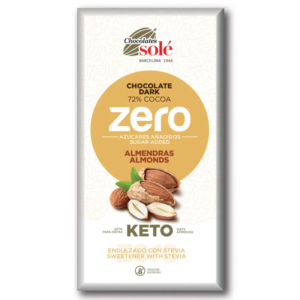 Chocolates Solé ZERO Cukormentes 72% Mandulás Étcsokoládé - 100g 1 Chocolates Solé ZERO Cukormentes 72% Mandulás Étcsokoládé - 100g