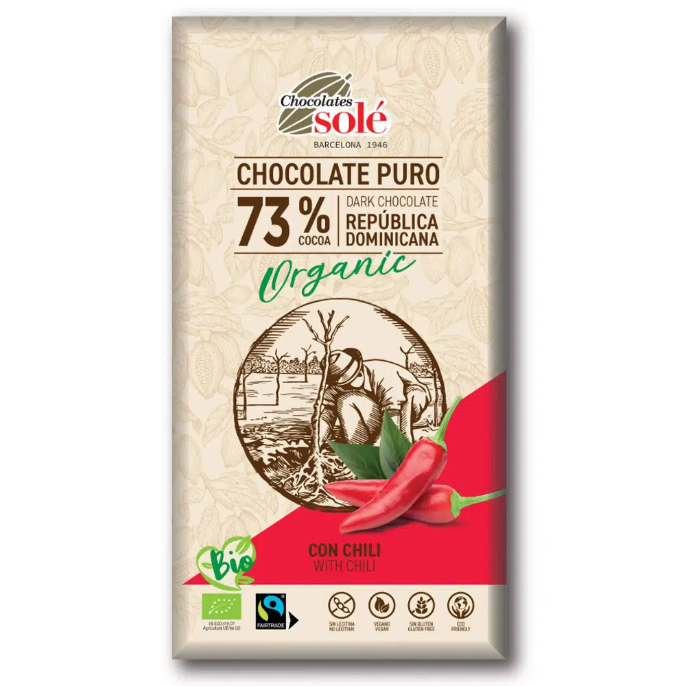 Chocolates Solé 73% Bio Chilis Étcsokoládé - 100g 1 Chocolates Solé 73% Bio Chilis Étcsokoládé - 100g