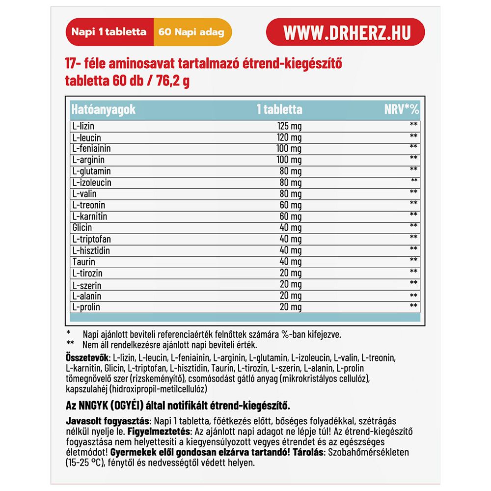 Dr. Herz Amino Komplex tabletta - 60db 2 Dr. Herz Amino Komplex tabletta - 60db - Image 2