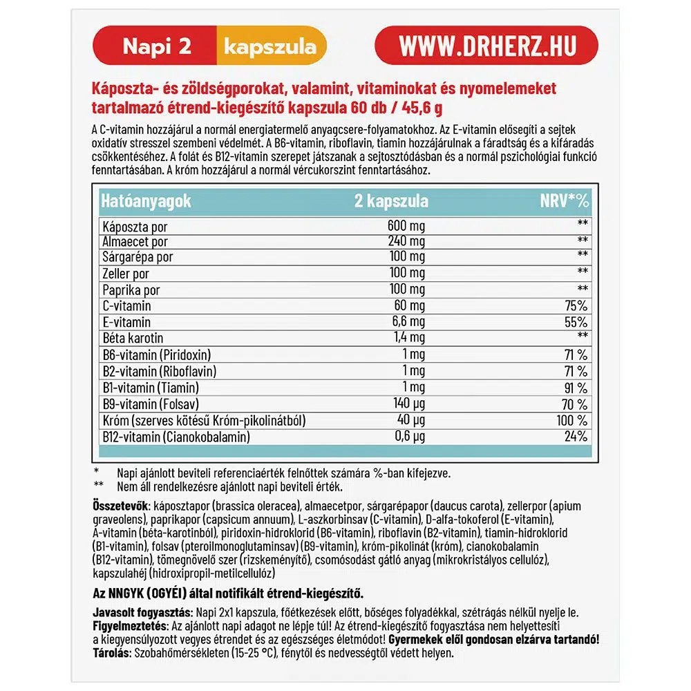 Dr. Herz Káposztaleves + Almaecet + Króm kapszula - 60db 2 Dr. Herz Káposztaleves + Almaecet + Króm kapszula - 60db - Image 2