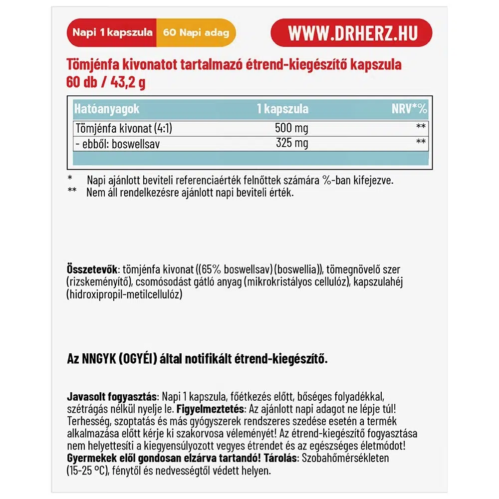 Dr. Herz Tömjénfa kivonat kapszula - 60db 2 Dr. Herz Tömjénfa kivonat kapszula - 60db - Image 2