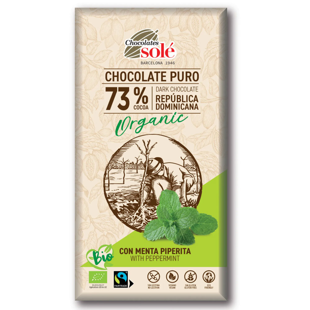 Chocolates Solé 73% Bio Mentás Étcsokoládé - 100g 1 Chocolates Solé 73% Bio Mentás Étcsokoládé - 100g