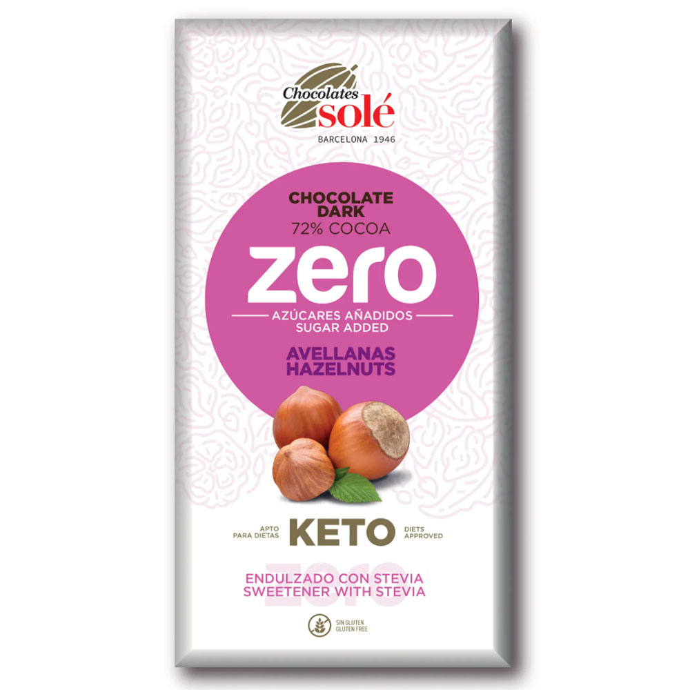 Chocolates Solé ZERO Cukormentes 72% Mogyorós Étcsokoládé - 100g 1 Chocolates Solé ZERO Cukormentes 72% Mogyorós Étcsokoládé - 100g