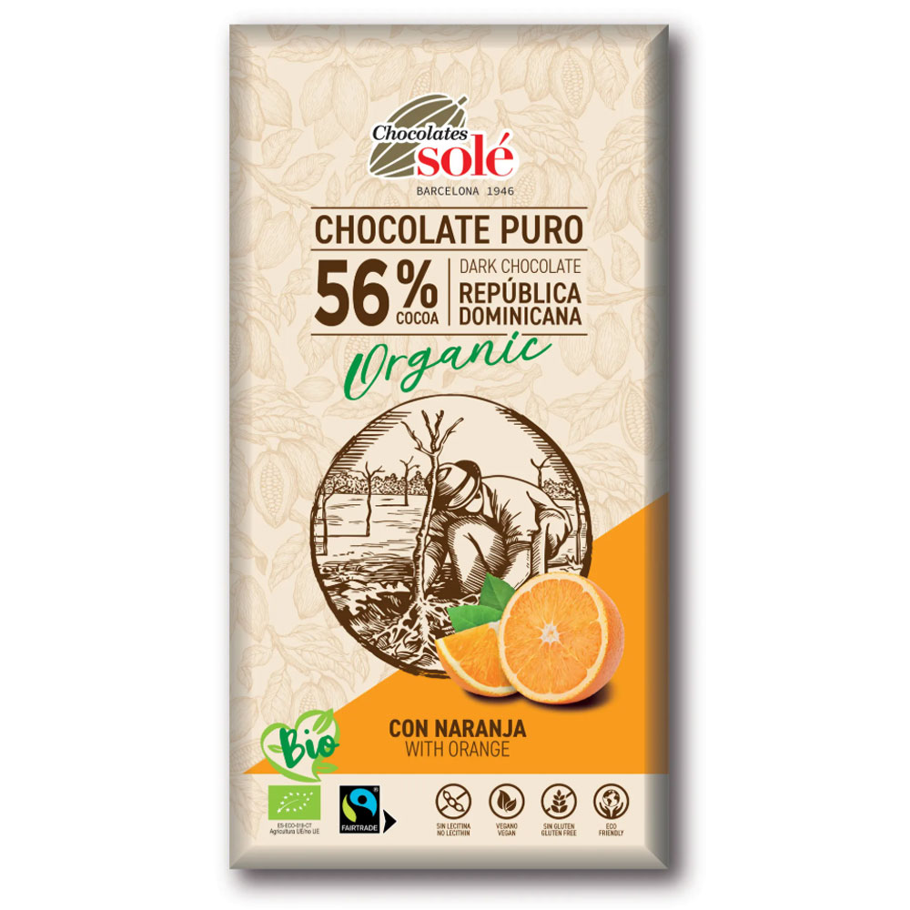 Chocolates Solé 56% Bio Narancsos Étcsokoládé - 100g 1 Chocolates Solé 56% Bio Narancsos Étcsokoládé - 100g