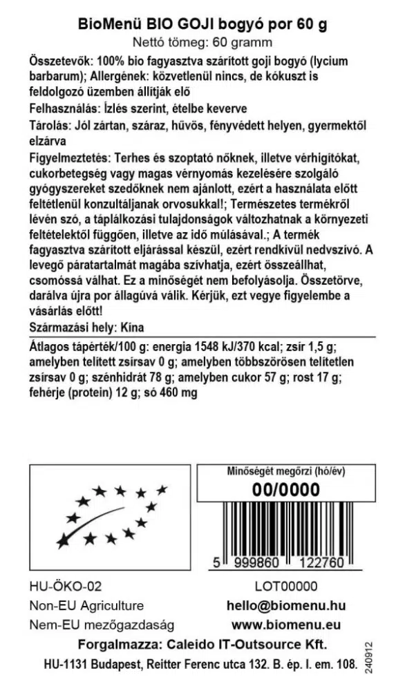 Biomenü bio goji bogyó por - 60g 2 Biomenü bio goji bogyó por - 60g - Image 2