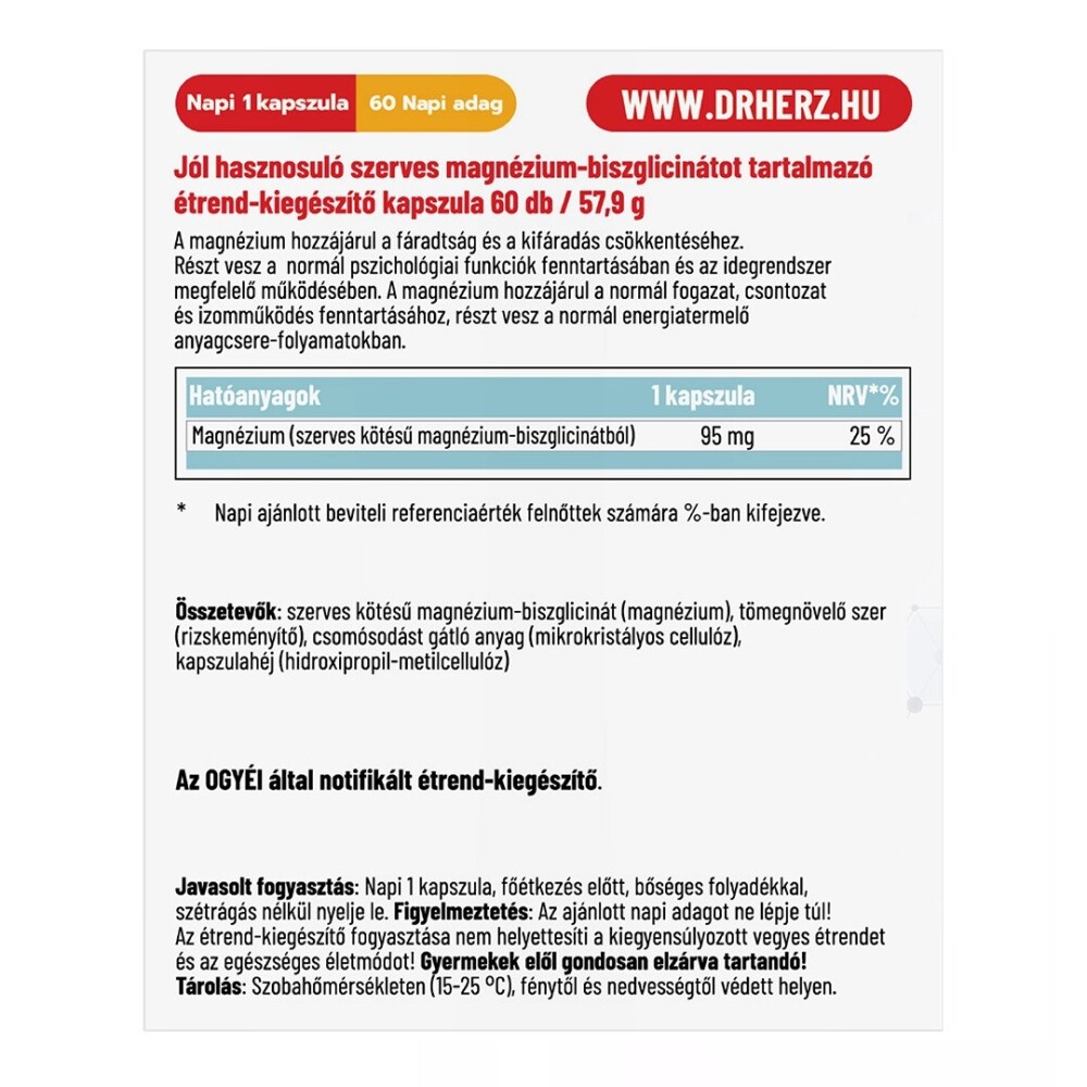 Dr. Herz Magnézium-Biszglicinát kapszula - 60db 2 Dr. Herz Magnézium-Biszglicinát kapszula - 60