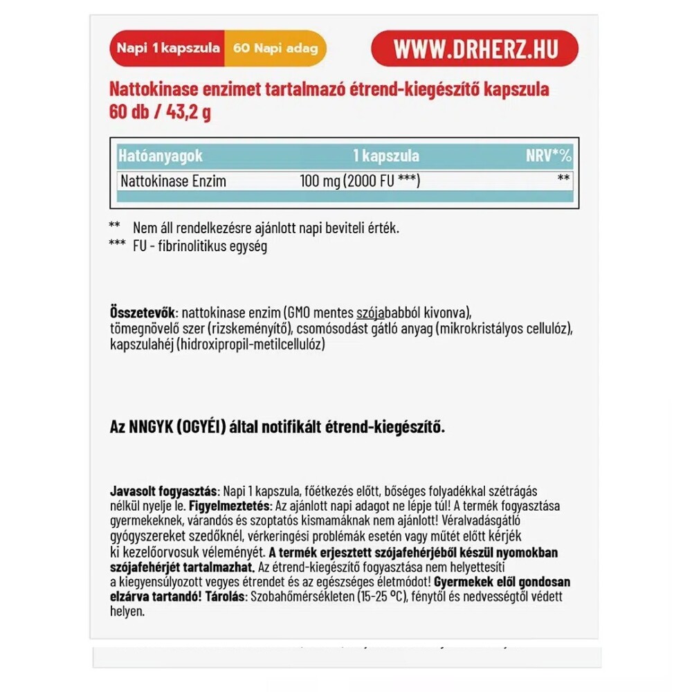 Dr. Herz Nattokináz Enzim kapszula - 60db 2 Dr. Herz Nattokináz Enzim kapszula