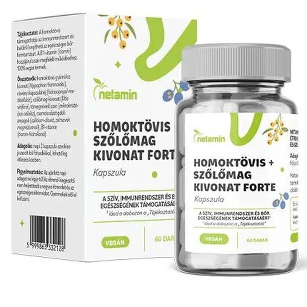 Netamin Homoktövis + Szőlőmag kivonat Forte kapszula - 60db 1 Netamin Homoktövis + Szőlőmag kivonat Forte kapszula - 60db