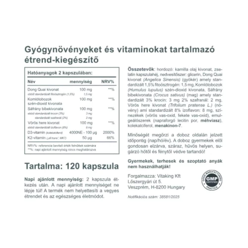 Vitaking Gyógynövény Komplex 50+ nőknek kapszula - 120db 2 Vitaking Gyógynövény Komplex 50+ nőknek kapszula - 120db - Image 2