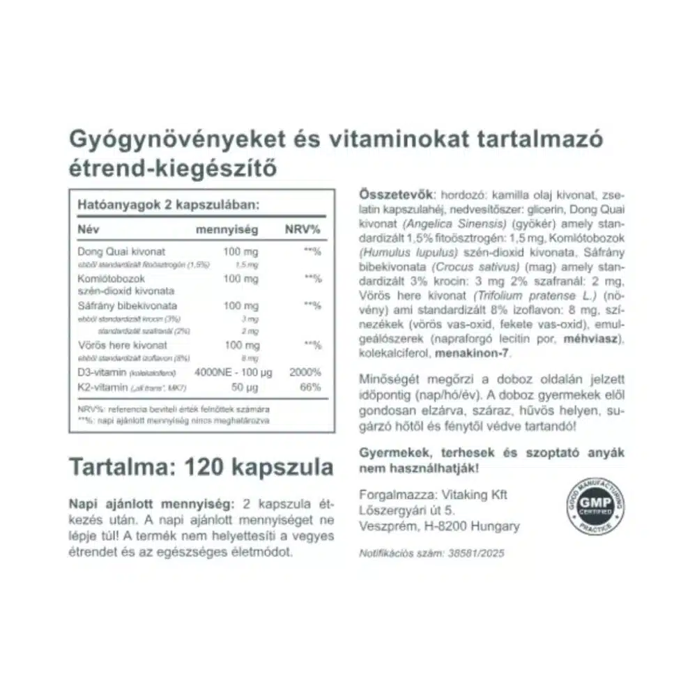 Vitaking Gyógynövény Komplex 50+ nőknek kapszula - 120db 2 Vitaking Gyógynövény Komplex 50+ nőknek kapszula - 120db - Image 2