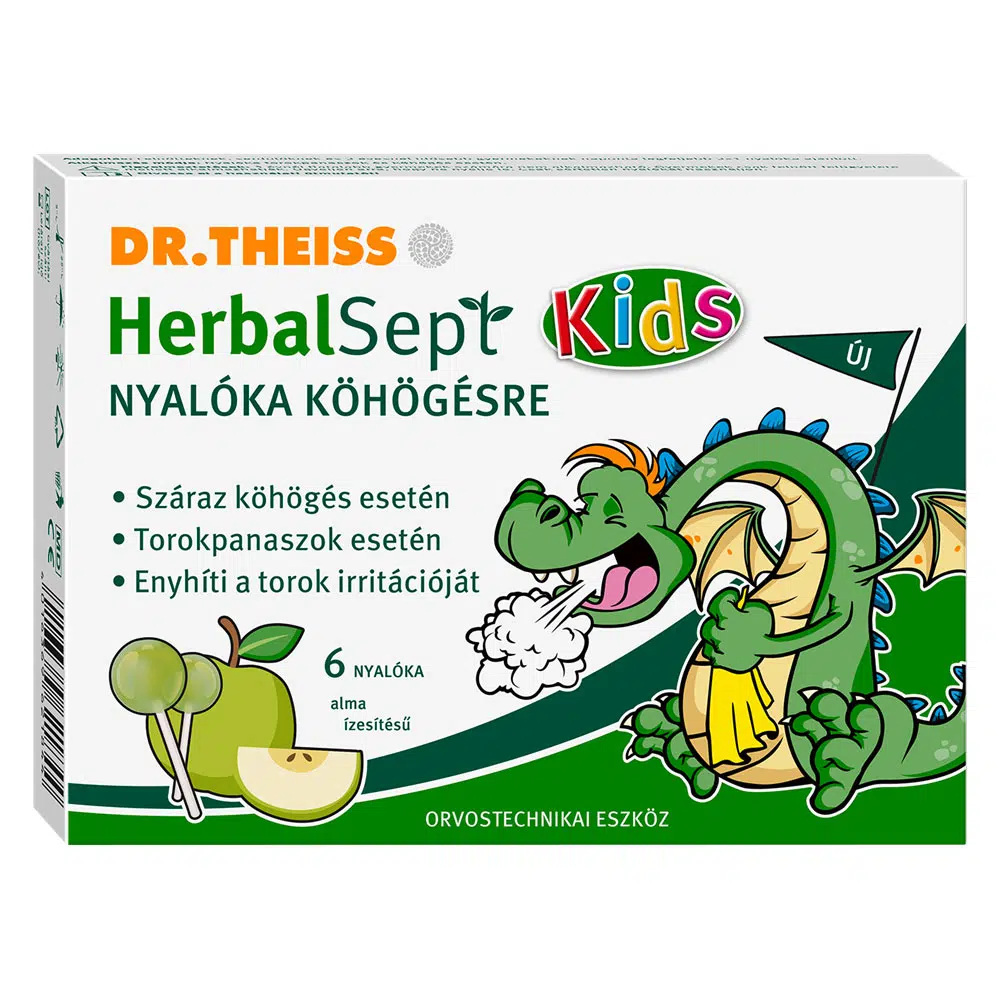 Dr. Theiss Herbalsept alma ízű nyalóka köhögés ellen - 6db 1 Dr. Theiss Herbalsept alma ízű nyalóka köhögés ellen - 6db