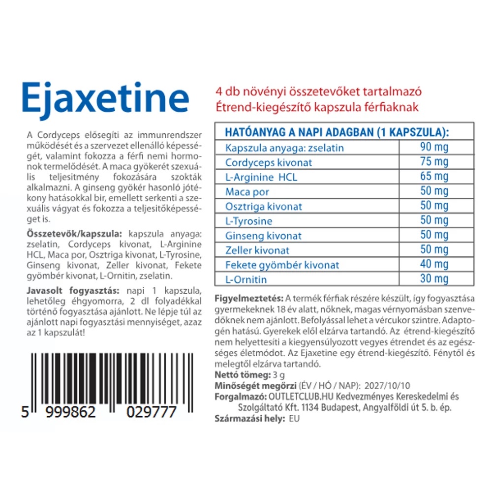 EJAXETINE korai magömlés elleni kapszula - 4db 2 EJAXETINE korai magömlés elleni kapszula - 4db - Image 2