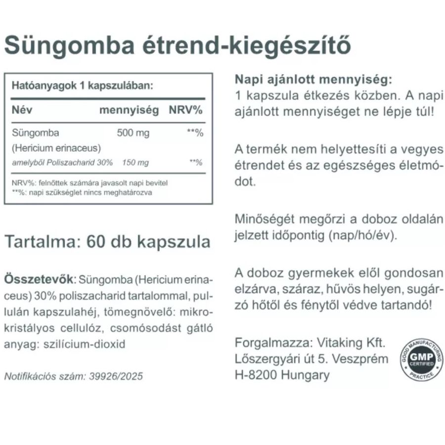 Vitaking Süngomba kapszula - 60db 4 Vitaking Süngomba kapszula - 60db - Image 4