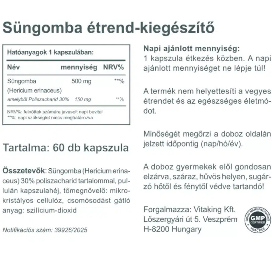 Vitaking Süngomba kapszula - 60db 4 Vitaking Süngomba kapszula - 60db - Image 4
