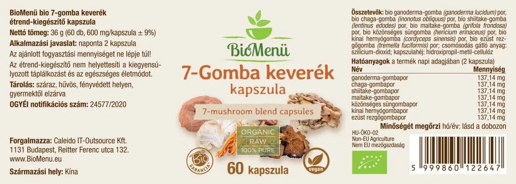 Biomenü bio 7-Gomba keverék kapszula - 60db 3 Biomenü bio 7-Gomba keverék kapszula - 60db - Image 3