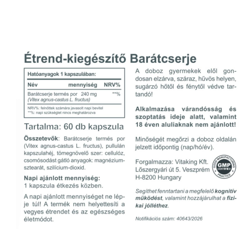 Vitaking Barátcserje kapszula - 60db 2 Vitaking Barátcserje kapszula - 60db termékcímke