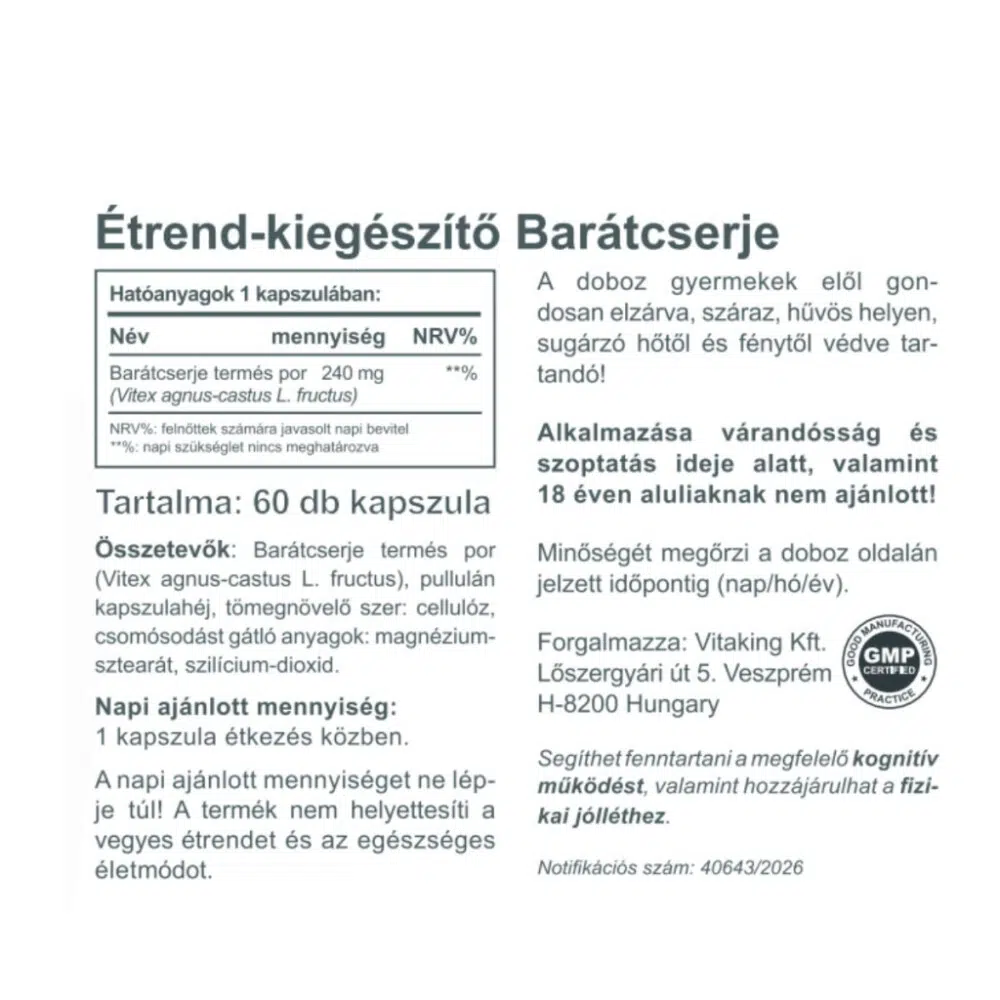 Vitaking Barátcserje kapszula - 60db 2 Vitaking Barátcserje kapszula - 60db termékcímke