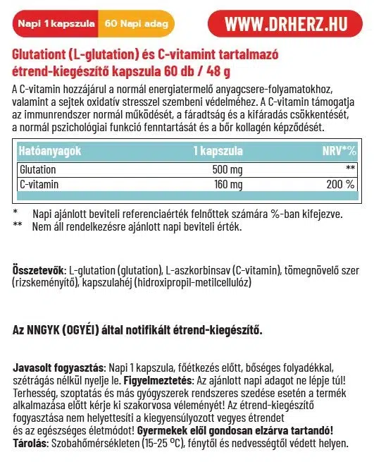Dr. Herz Glutation 500 mg + C-vitamin kapszula - 60db 2 Dr. Herz Glutation 500 mg + C-vitamin kapszula - 60db - Image 2