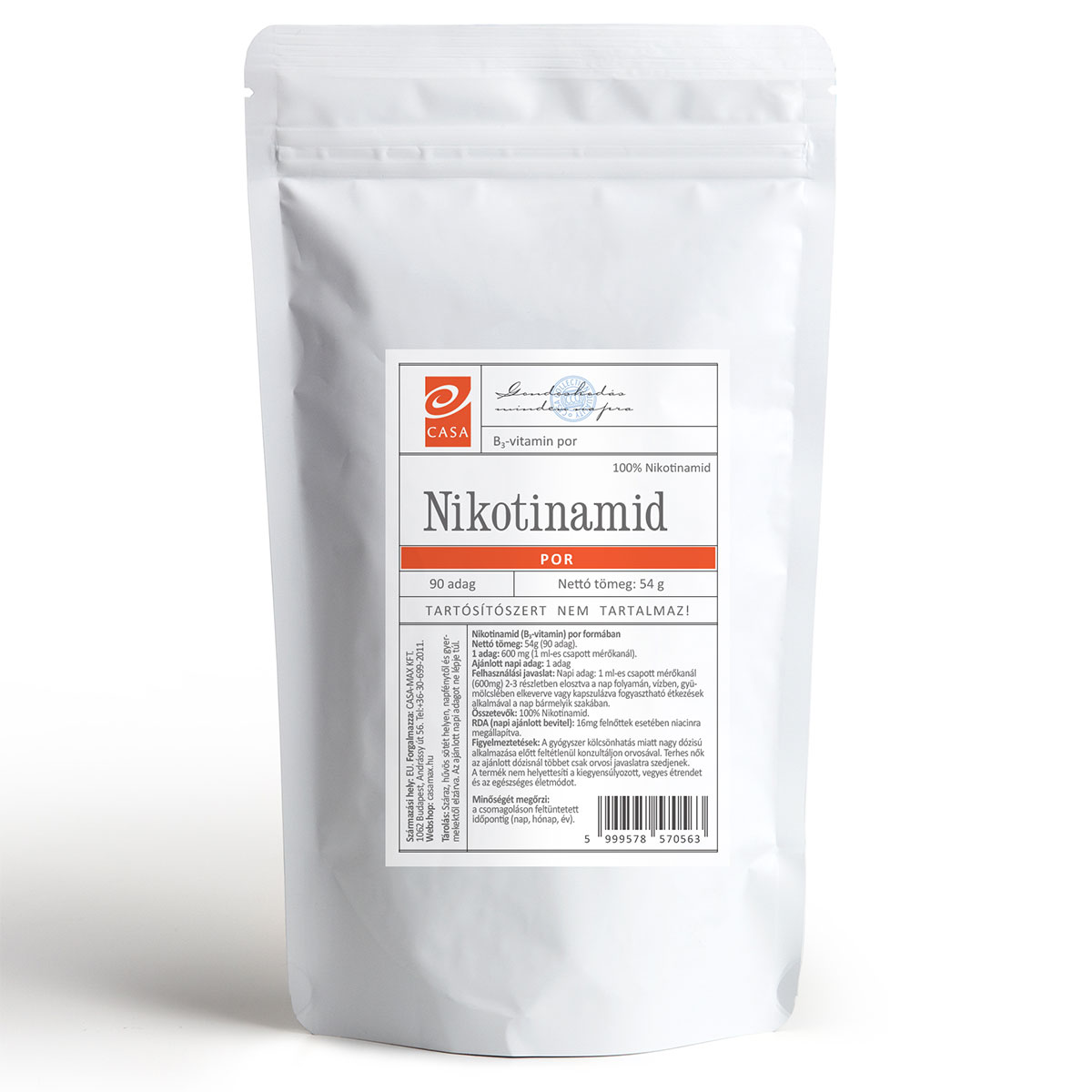Casa Nikotinamid B3-vitamin italpor - 54g 1 Casa Nikotinamid B3-vitamin italpor - 54g