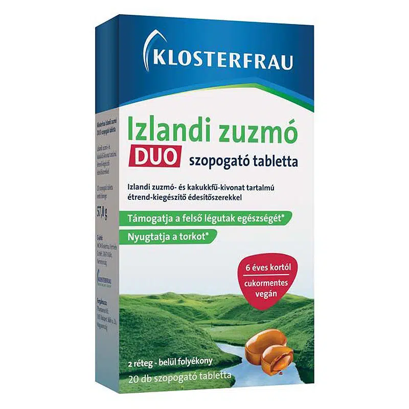 Klosterfrau Izlandi zuzmó DUO szopogatótabletta - 20db 1 Klosterfrau Izlandi zuzmó DUO szopogató tabletta - 20db