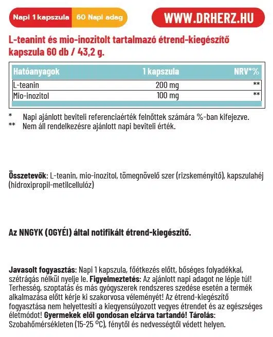 Dr. Herz L-teanin + Inozitol kapszula - 60db 2 Dr. Herz L-teanin + Inozitol kapszula - 60db - Image 2