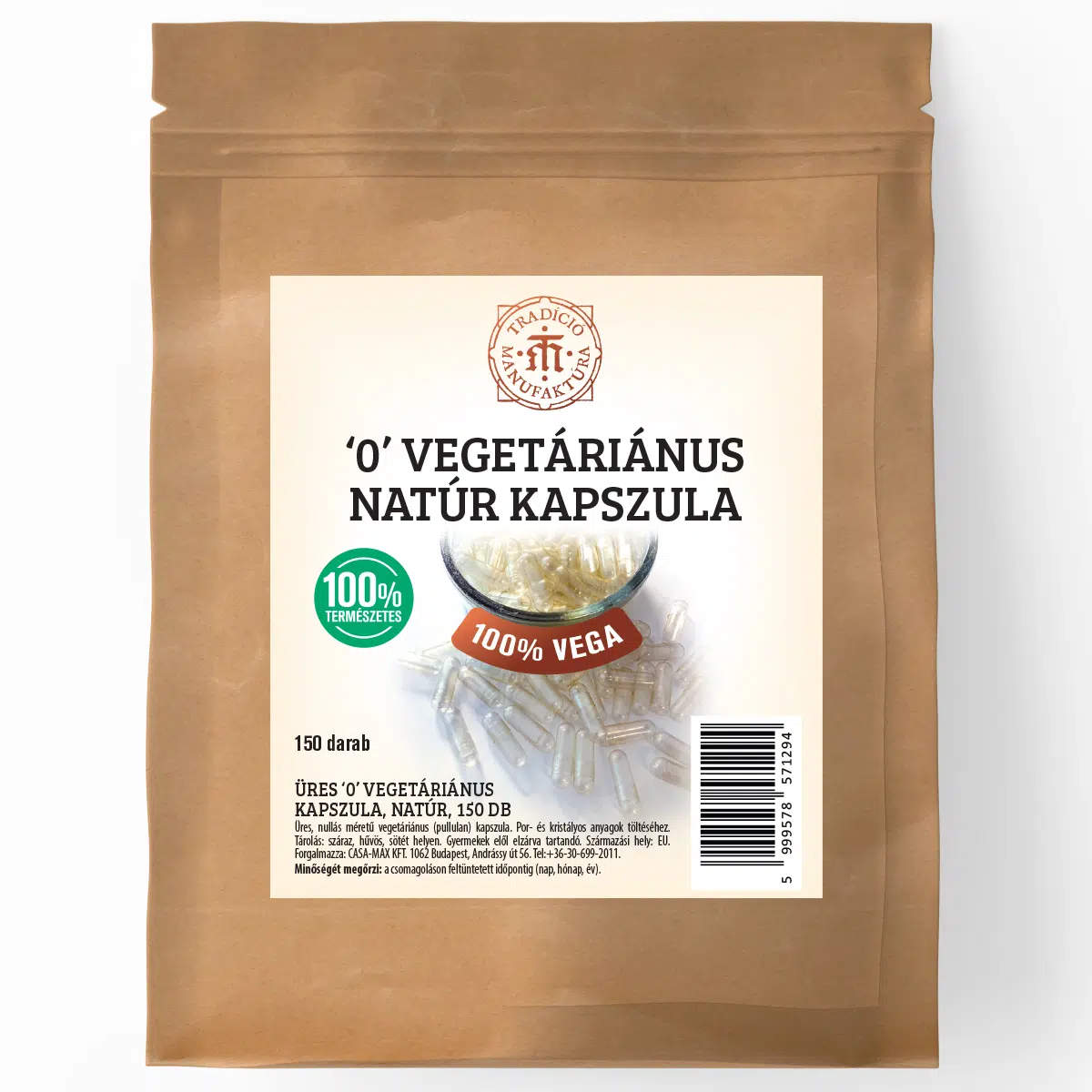 T.M. Tradició Manufaktúra Vegetáriánus Üres kapszula - 150db 1 T.M. Tradició Manufaktúra Vegetáriánus Üres kapszula - 150db