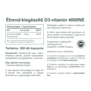 Vitaking D3-vitamin D-4000NE kapszula - 200db 3 Vitaking D3-vitamin D-4000NE kapszula - 200db - Image 2
