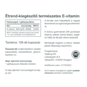 Vitaking E-vitamin 400NE vitamin gélkapszula - 120db 3 Vitaking E-vitamin 400NE vitamin gélkapszula - 120db - Image 2