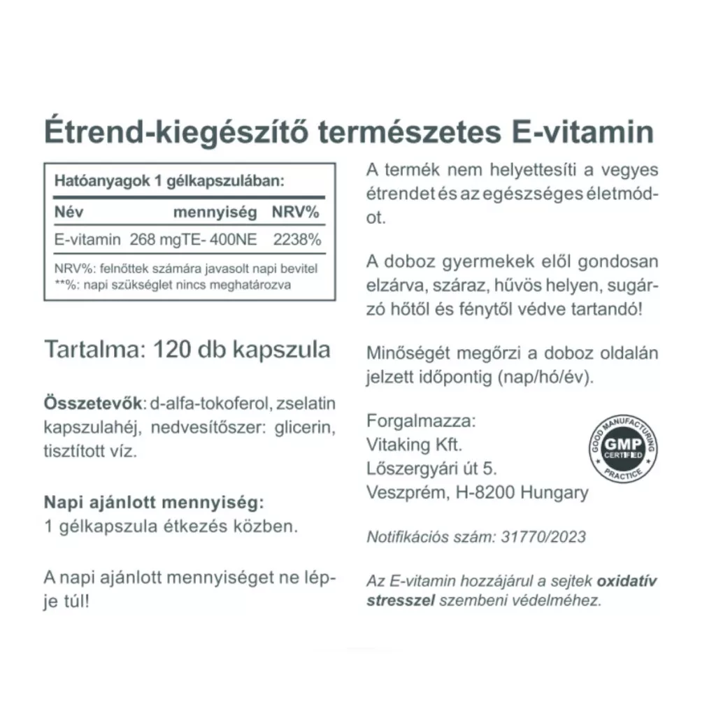 Vitaking E-vitamin 400NE vitamin gélkapszula - 120db 2 Vitaking E-vitamin 400NE vitamin gélkapszula - 120db - Image 2
