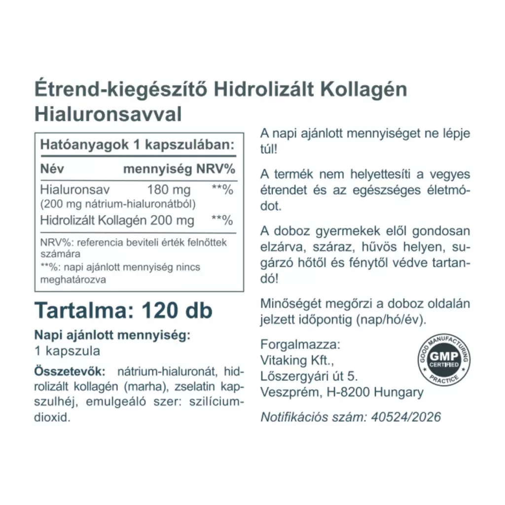Vitaking Kollagén+Hialuronsav kapszula - 120db 3 Vitaking Kollagén+Hialuronsav kapszula - 120db - Image 3