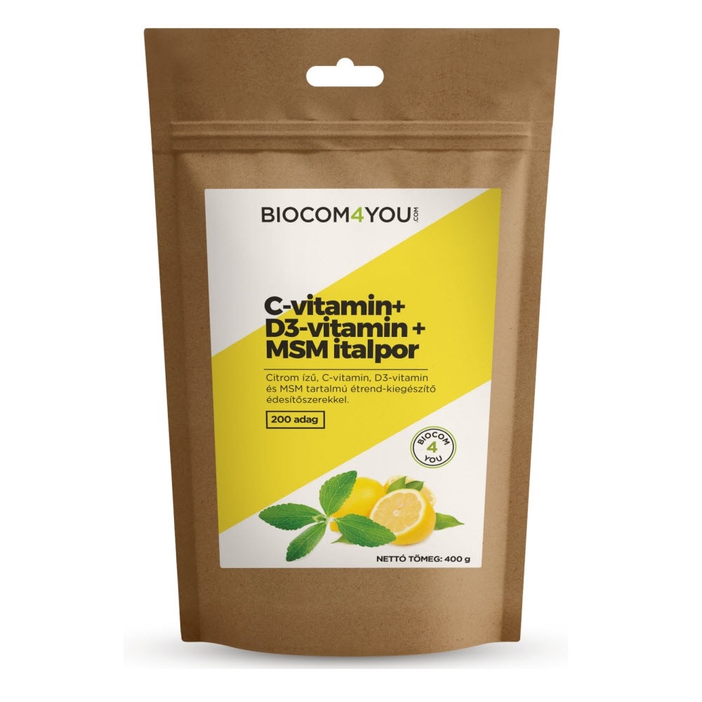 Biocom C-vitamin + D3-vitamin + MSM italpor utántöltő - 400g 1 Biocom4You C-vitamin + D3-vitamin + MSM italpor utántöltő 400g