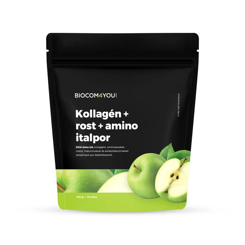 Biocom4You Kollagén+Rost+Amino zöldalma ízű italpor - 510g 1 Biocom4You Kollagén+Rost+Amino ZöldAlma ízű doypack 510g