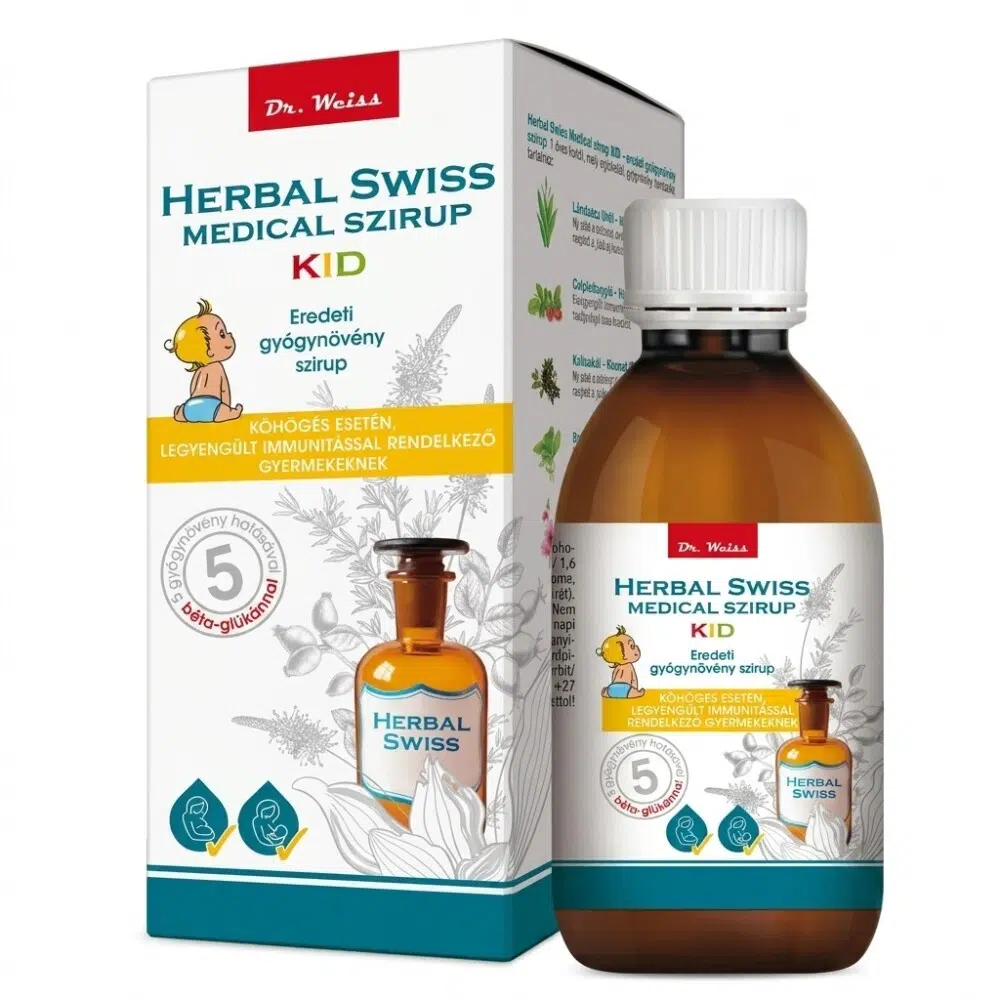 Herbal Swiss Kid köhögés elleni szirup - 150ml 1 Herbal Swiss Kid Folyékony köhögés elleni szirup 150 ml