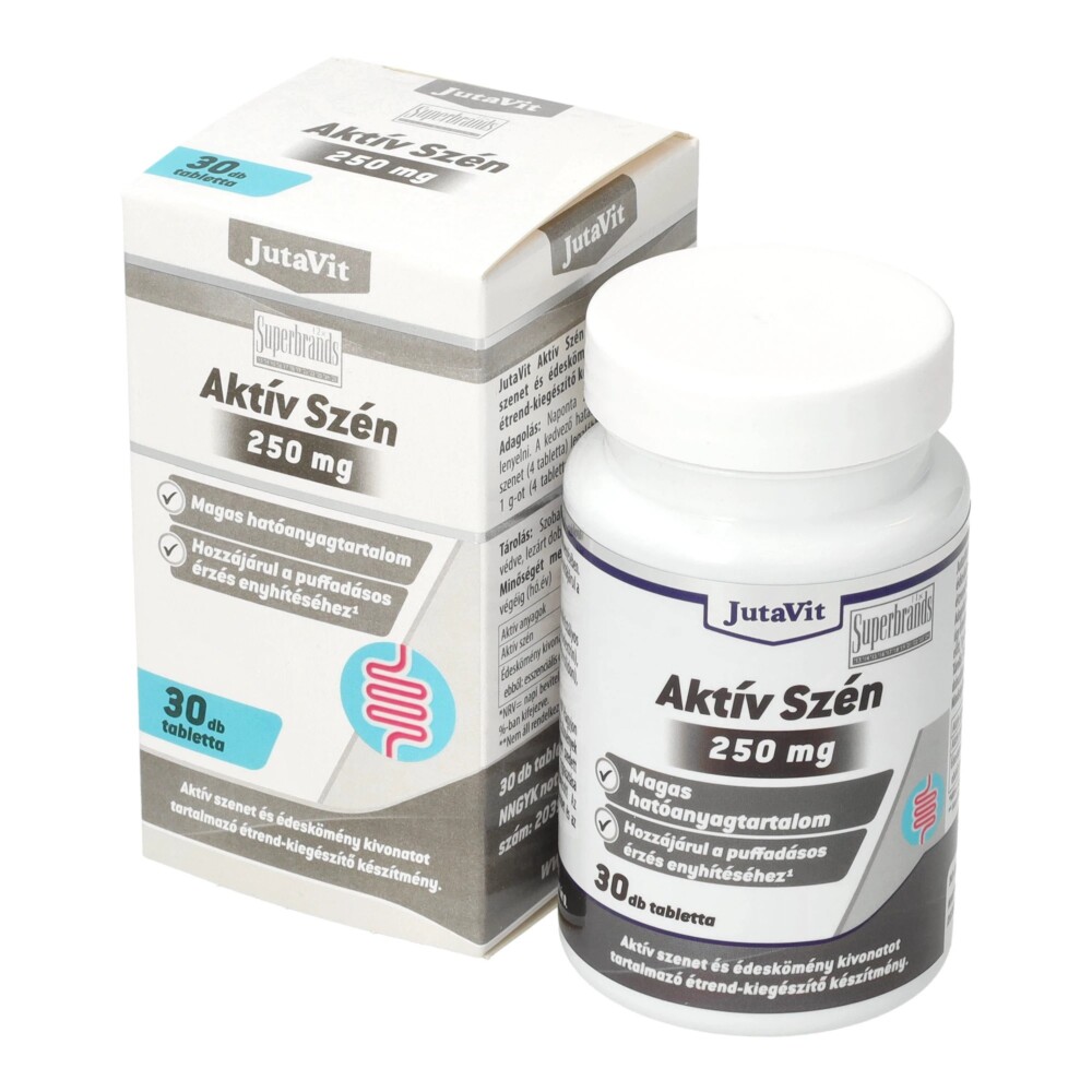 JutaVit Aktív szén tabletta 250 mg - 30db 1 Jutavit Aktív szén 250mg tabletta 30db
