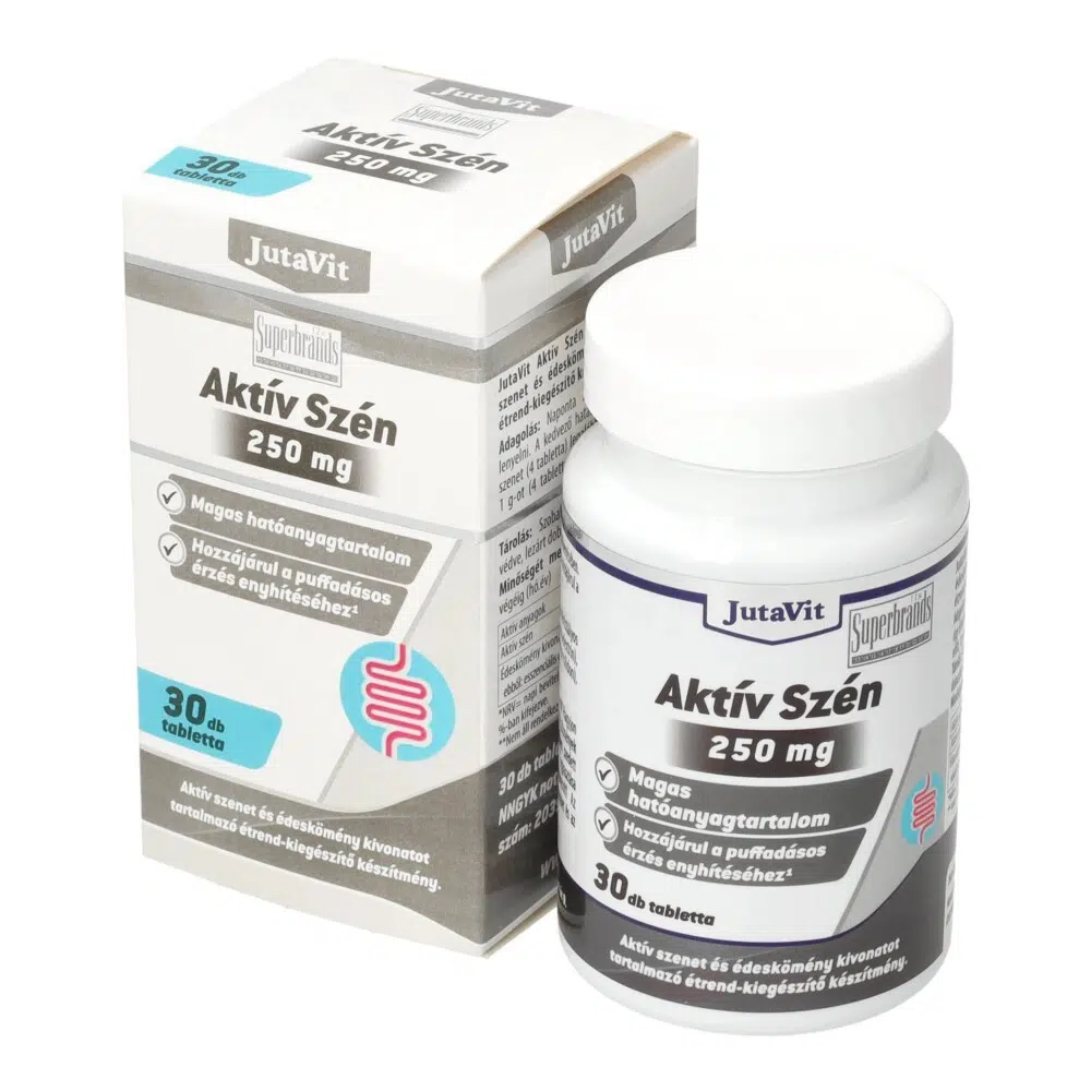 JutaVit Aktív szén tabletta 250 mg - 30db 1 Jutavit Aktív szén 250mg tabletta 30db