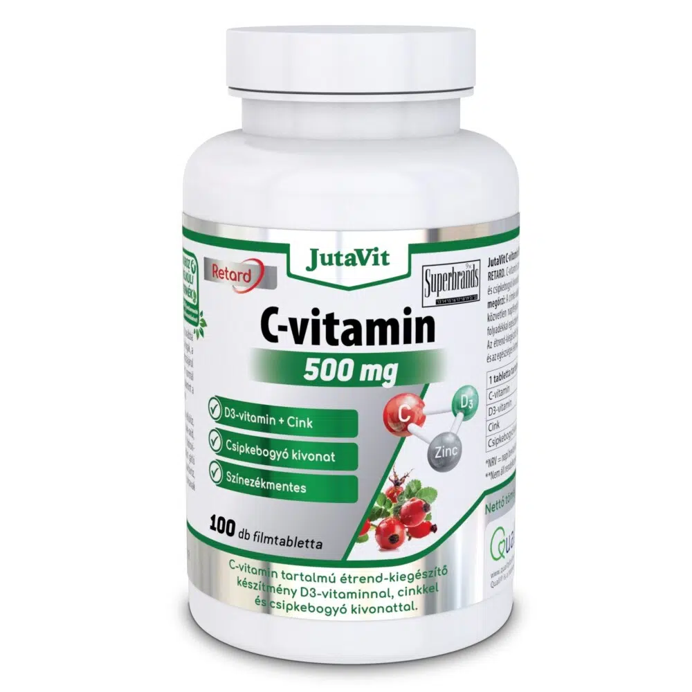 Jutavit C-vitamin 500mg + D3 + Cink RETARD tabletta – 100db 1 Jutavit c-vitamin+d3 500 mg tabletta 100 db