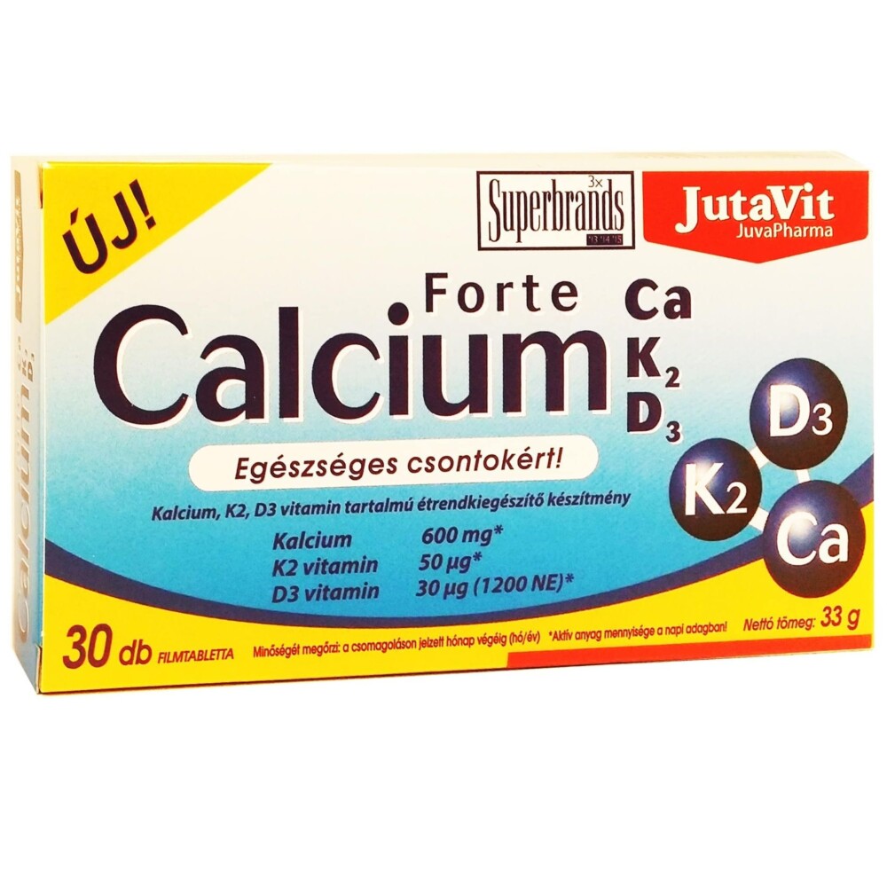 Jutavit Calcium Forte CA/K2/D3-vitamin tabletta - 30db 1 Jutavit Calcium Forte CA/K2/D3 tabletta 30db