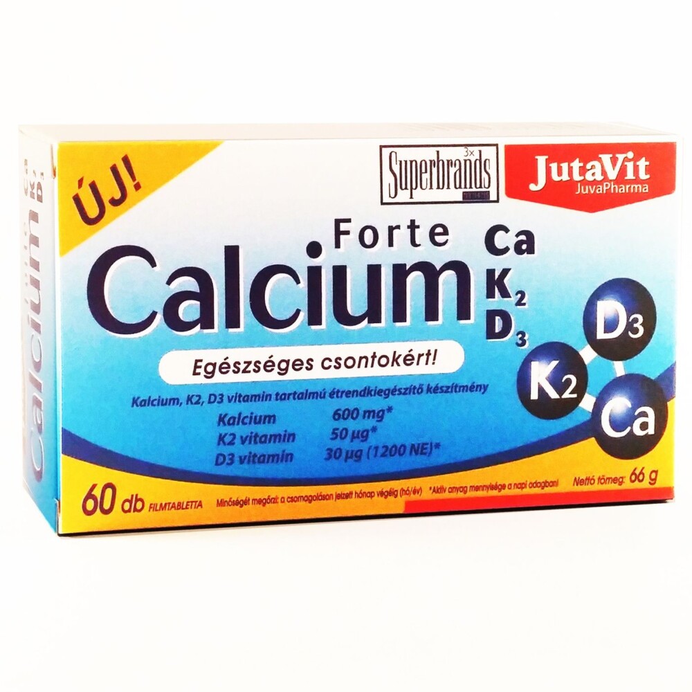 Jutavit Calcium Forte CA/K2/D3-vitamin tabletta - 60db 1 Jutavit Calcium Forte CA/K2/D3 tabletta 60db