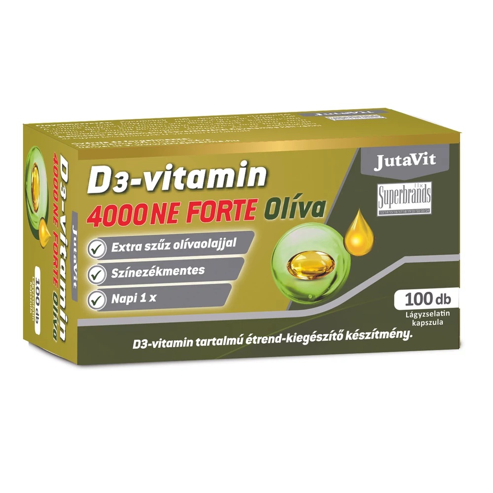 JutaVit Olíva D3-vitamin 4000NE Forte lágyzselatin kapszula - 100db 1 JutaVit D3-vitamin 4000NE Olíva forte 100db