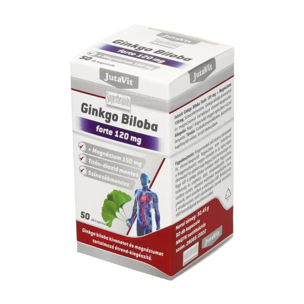 JutaVit Ginkgo Biloba Forte 120 mg + Magnézium 150 mg kapszula - 50db 1 Jutavit ginkgo biloba 120mg+magnézium 150mg 50db